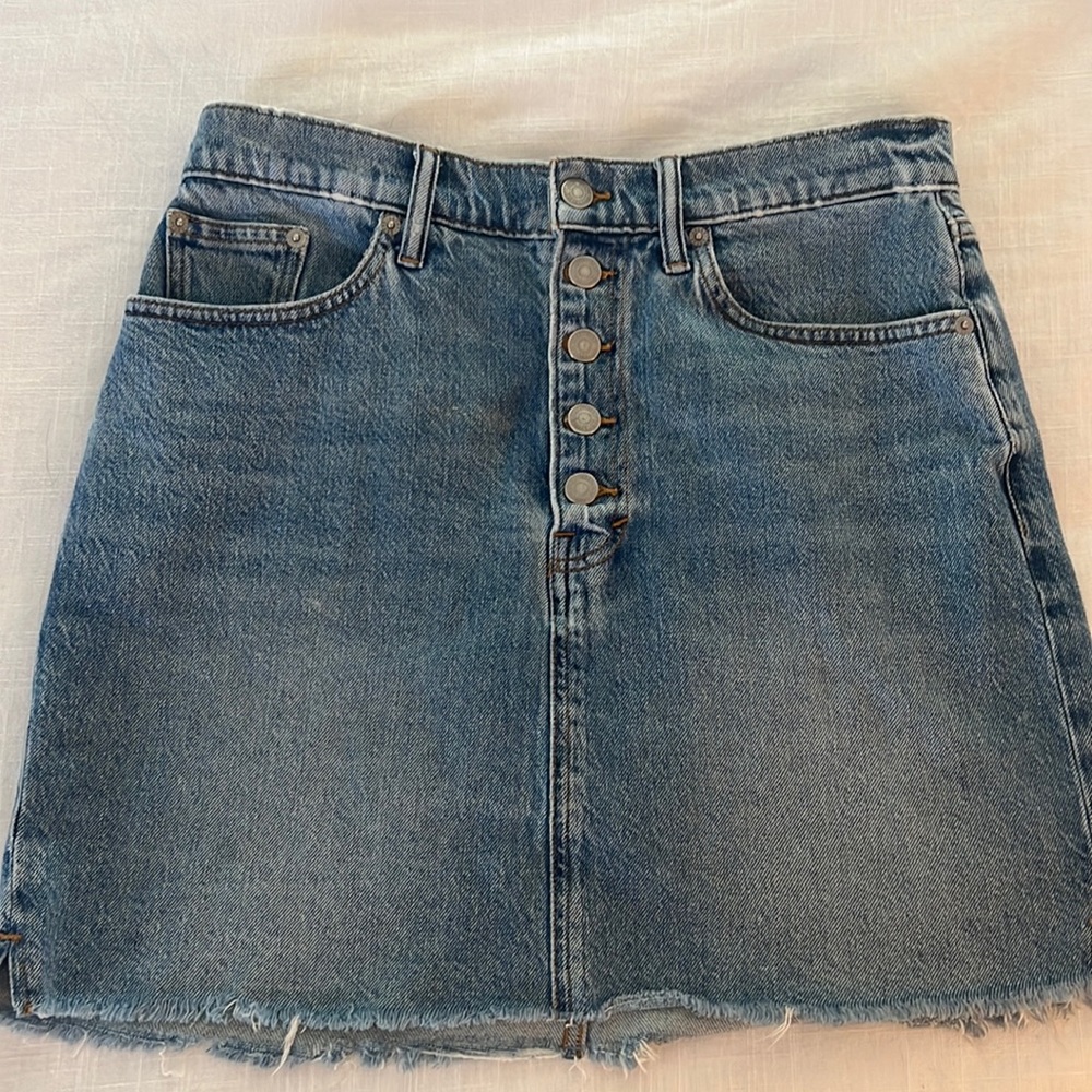 Lucky washed denim mini skirt w/ button fly